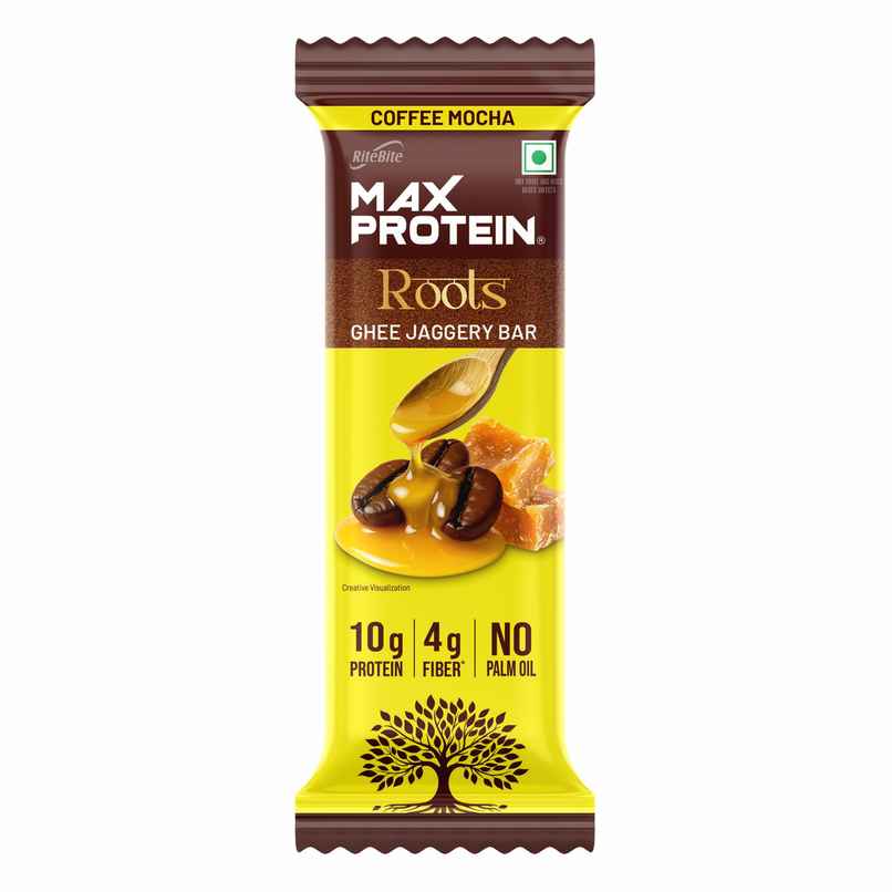 Max Protein Roots Ghee Jaggery 10g Protein Bar | Coffee Mocha | No Palm Oil | 4g Fiber