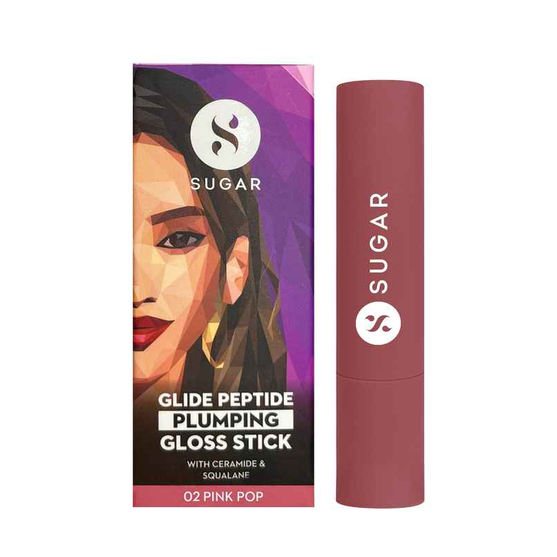 SUGAR Cosmetics Glide Peptide Plumping Gloss Stick|02 Pink Pop
