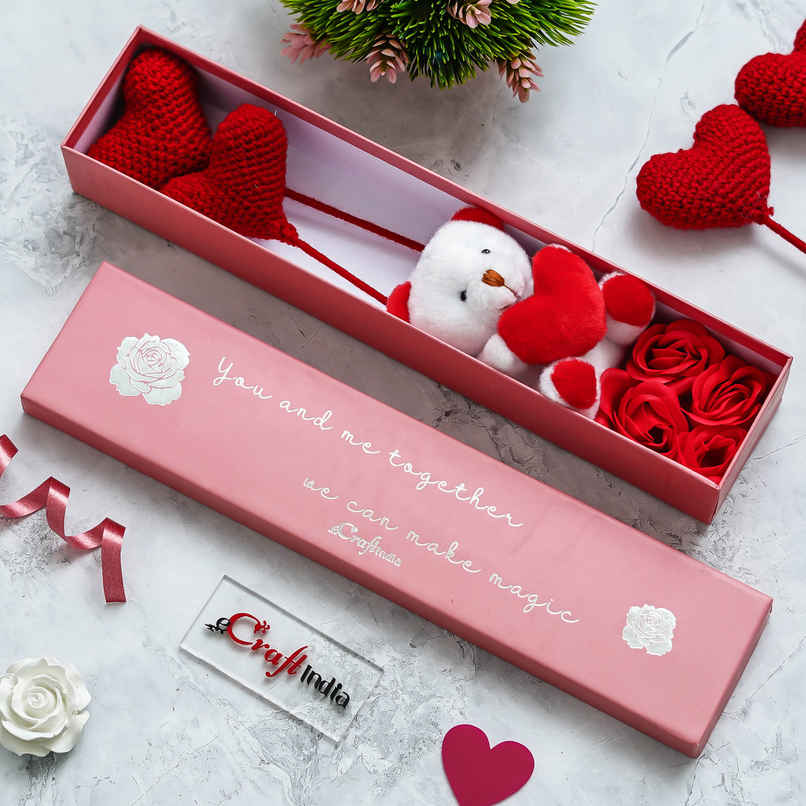 Crochet Heart Sticks with Teddy Cute Gift Combo Set | eCraftIndia Crochet Heart Sticks with Teddy Cute Gift Combo Set | eCraftIndia