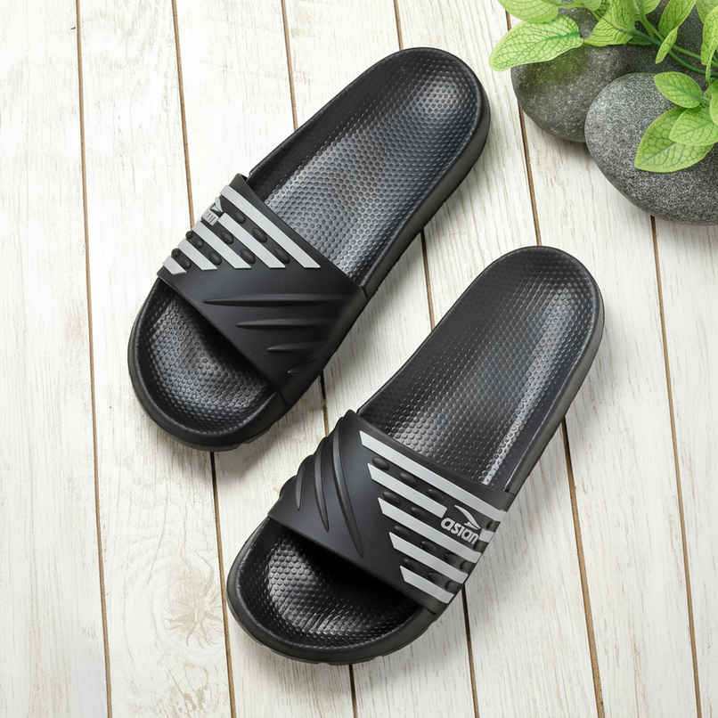 Asian Men's Slides | Slider-32 | Black and Grey - UK 8 Asian Men's Slides | Slider-32 | Black and Grey - UK 8