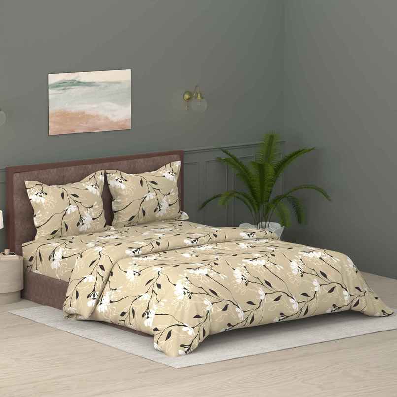 Raymond Home Beige Floral Comforter 110 TC Double Bedsheet with 2 Pillow Cover Bedding Set