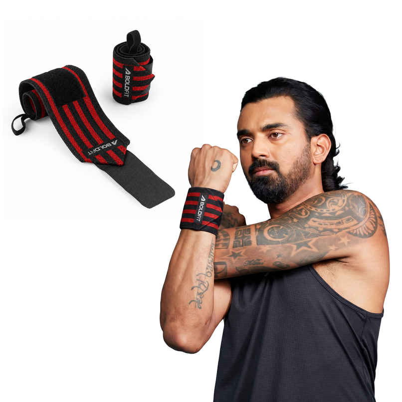 Boldfit Cotton Wrist Band For Men & Women, Wrist Supporter For Gym Red Black 2 Stripes Boldfit Cotton Wrist Band For Men & Women, Wrist Supporter For Gym Red Black 2 Stripes