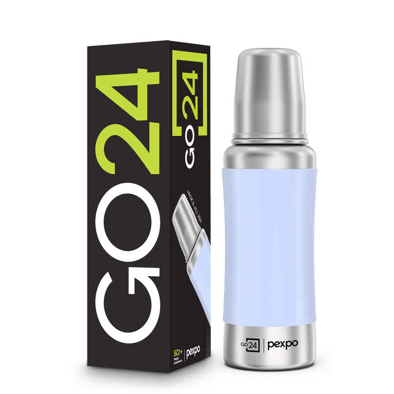 Go24 | Pexpo Jack & Jill Stainless Steel Baby Feeding Bottle Leak Proof | Blue - 250 ml