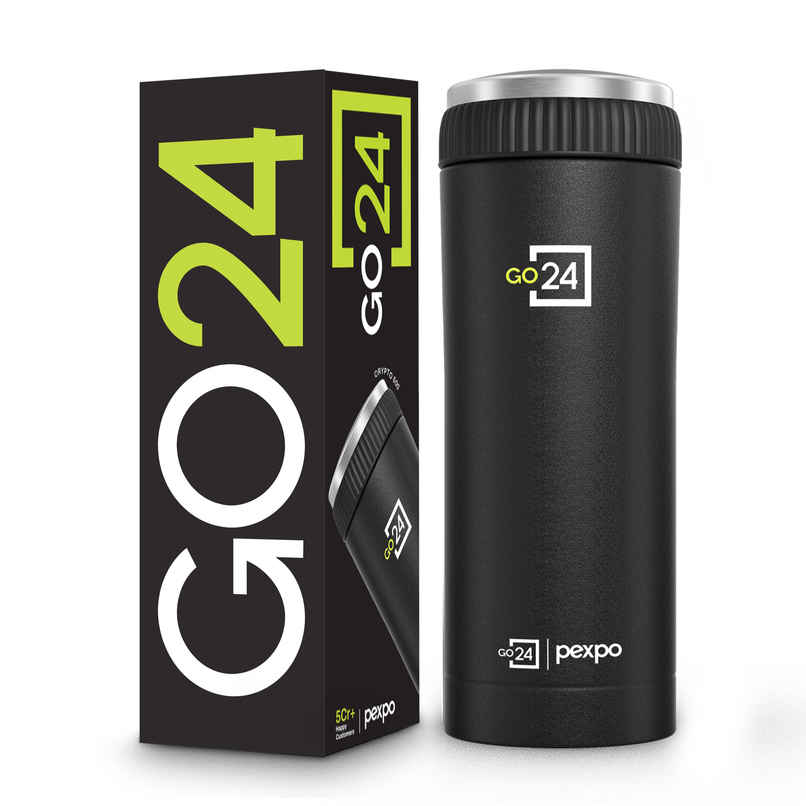 Go24 | Pexpo Crypto ISI Certified Hot & Cold Flask | 430 ml | Knight Black | Stainless Steel