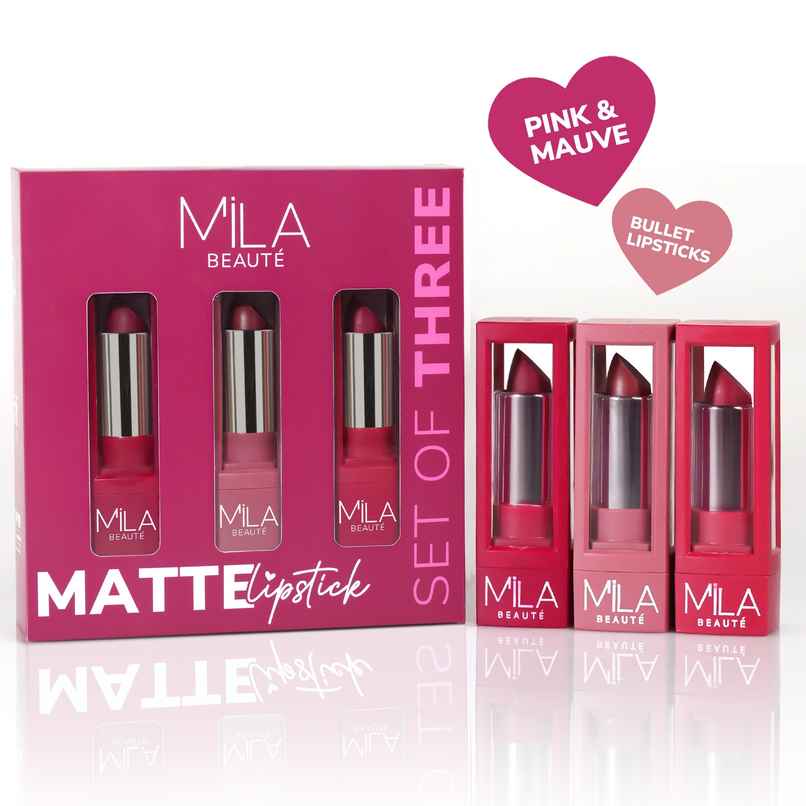 Mila Beaute Matte Lipstick Set of 3 Long-Lasting | Lightweight | Rich Pigment | Mauves & Pinks Mila Beaute Matte Lipstick Set of 3 Long-Lasting | Lightweight | Rich Pigment | Mauves & Pinks
