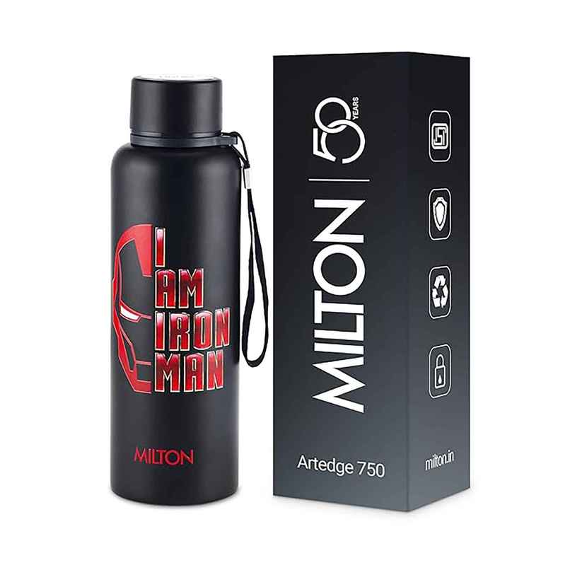 Milton Marvel Artedge Thermosteel Bottle | 725 ml | Black | Iron Man Milton Marvel Artedge Thermosteel Bottle | 725 ml | Black | Iron Man