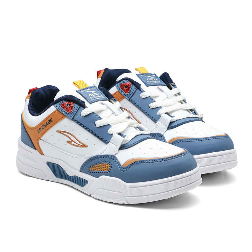 Asian Men's Casual Sneakers | Tango-01 | White, Slate, and Mustard - UK 8
