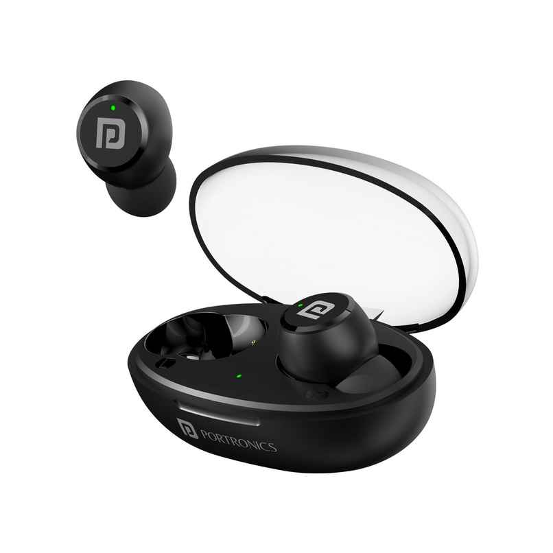 Portronics Harmonics Twins S13 in Ear TWS Earbuds with Mic, 24H Playtime, Game/Music Mode, Touch Control, 8mm Driver, Bluetooth 5.3v,IPX5 Water Resistance, Type C Fast Charging - Black