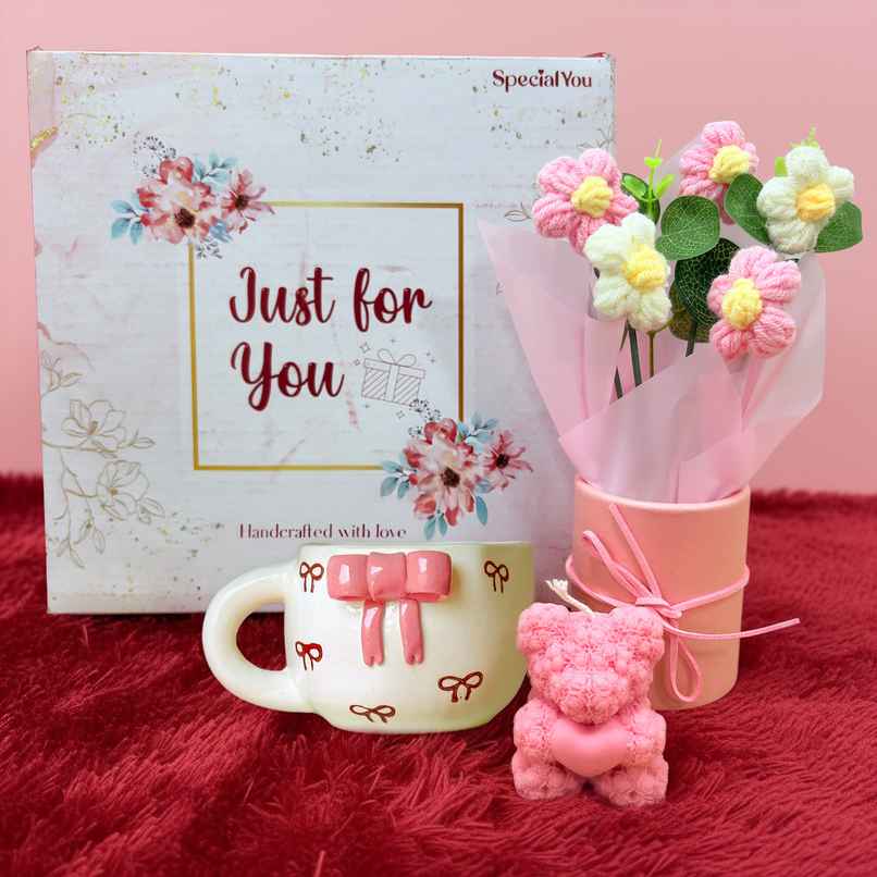 Special You Gift Hamper with Mug, Teddy, Candle & Flower Bouquet