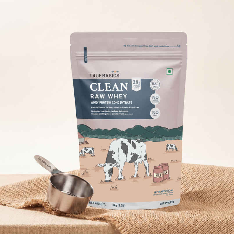 TrueBasics Clean Raw Whey Protein Concentrate Powder (Unflavoured)