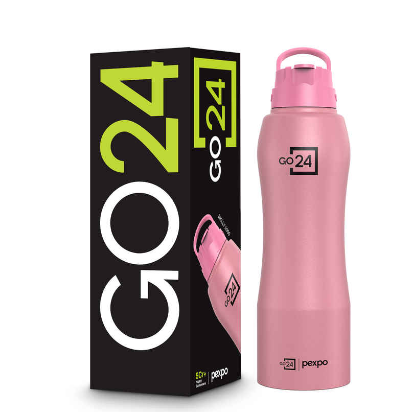 Go24 | Pexpo Stainless Steel Belly Water Bottle With Straw Lid Sipper Cap Easy Grip | Rose Gold | 1 L Go24 | Pexpo Stainless Steel Belly Water Bottle With Straw Lid Sipper Cap Easy Grip | Rose Gold | 1 L