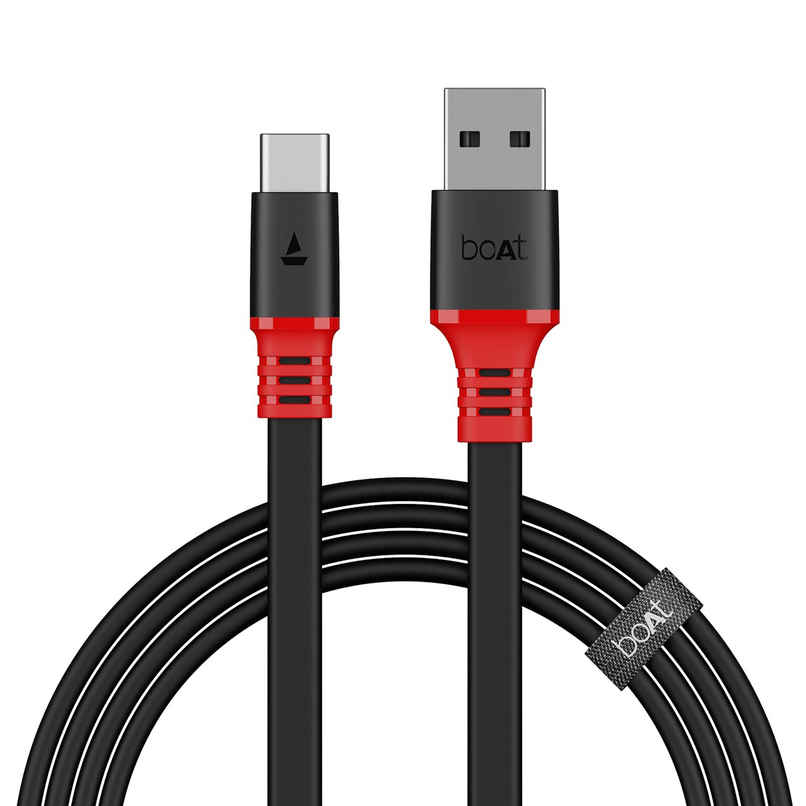 boAt Type C A750 6.5A Flat Super Fast Charging Cable w/Stress Resistance, Upto 65W/6.5Amp & Compatible w/Xiaomi, Oneplus, Samsung, Vivo, Oppo,480 Mbps Data Transmission Speed,1.5M - Rebellious Black