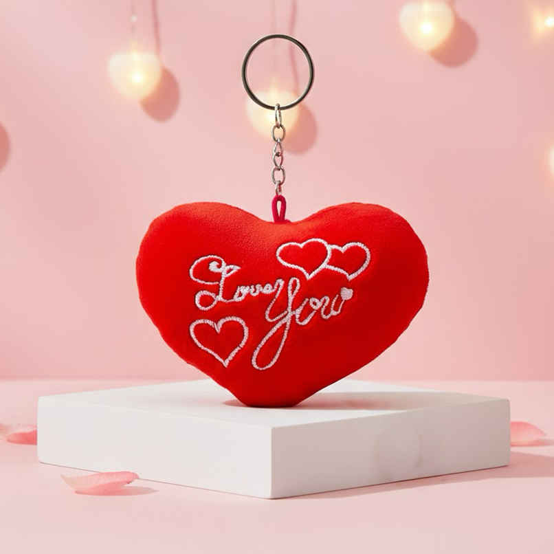 Heart Shape Love You Cushion Keychain | Red White | EcraftIndia