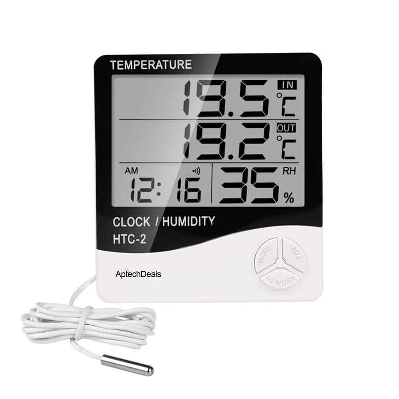 Aptechdeals Digital Hygrometer Thermometer Humidity Meter With Clock Lcd Display (Htc2)