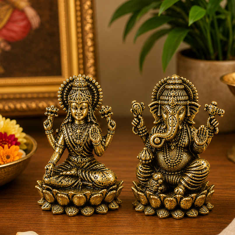 Pure Brass Laxmi Ganesha Idol | Estoria Collective Pure Brass Laxmi Ganesha Idol | Estoria Collective
