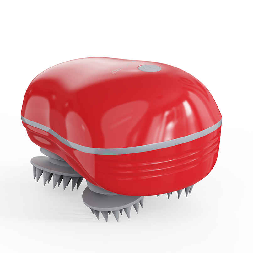 Sicaro RP202 Relax Pro Rechargeable Scalp and Body Massager | 360 Degree Deep Massage Bristles | Red