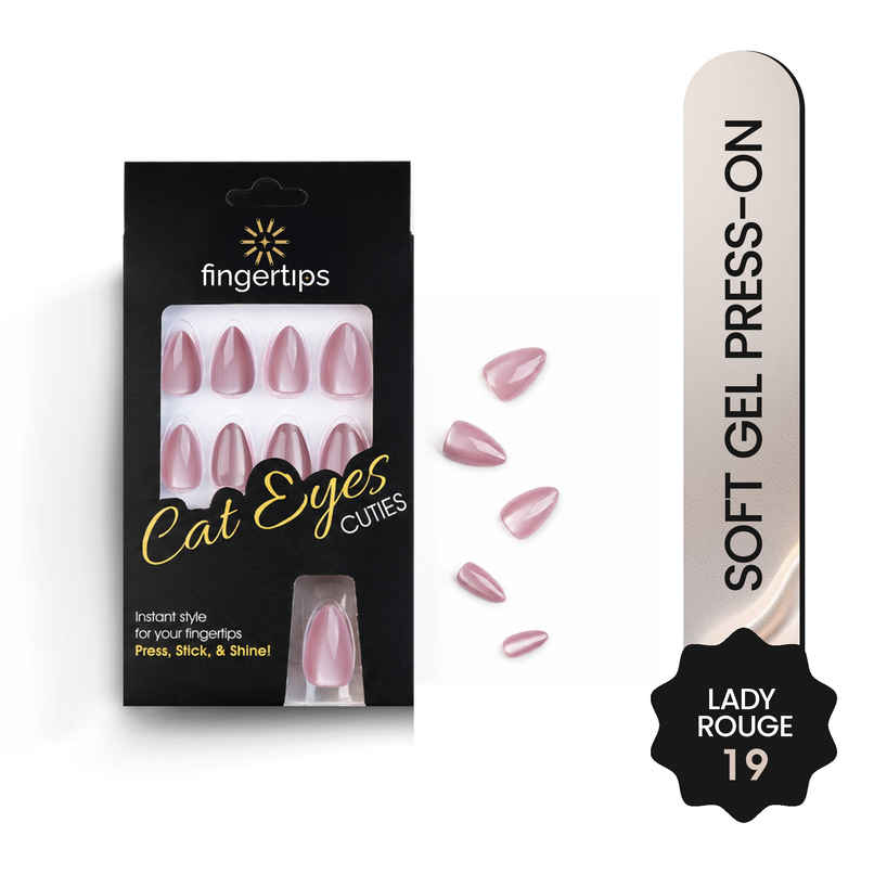 Fingertips Cat Eye Press-On Nails Soft Gel Glossy Full Cover Artificial Nails - Lady Rouge