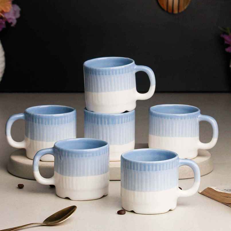 The Earth Store Tt Sky Blue Fringe Tea Cups | 200 ml Microwave Safe Coffee Cup
