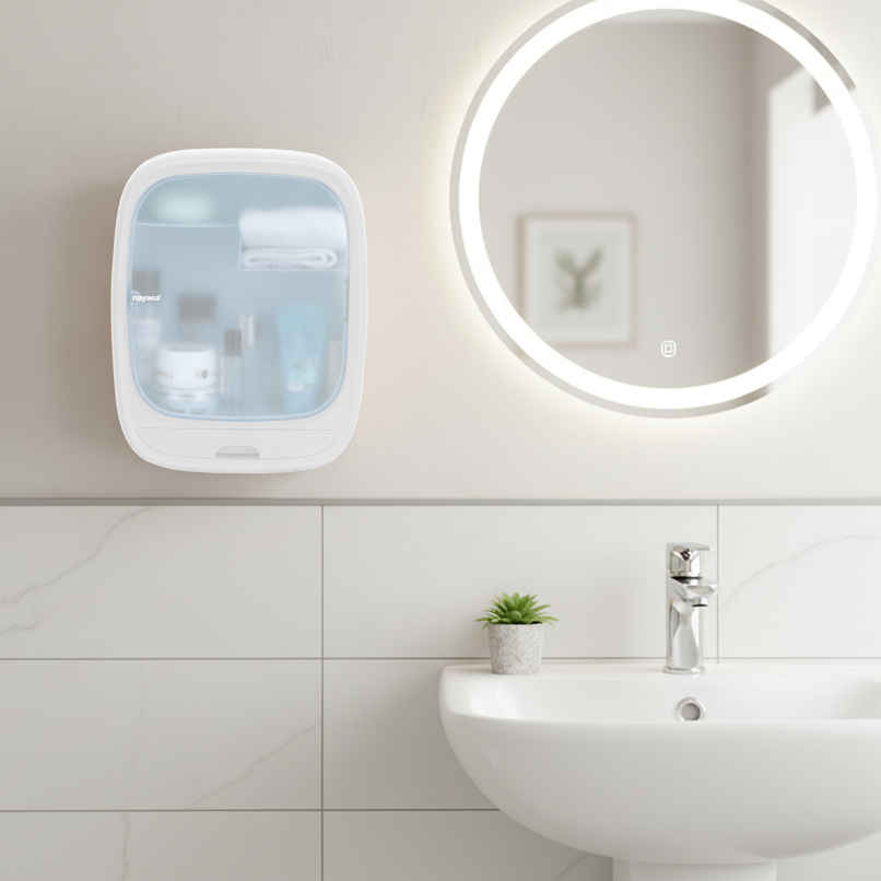 Nayasa Oval Bathroom Cabinet Wall Mounting Storage Utility | White & Blue Nayasa Oval Bathroom Cabinet Wall Mounting Storage Utility | White & Blue