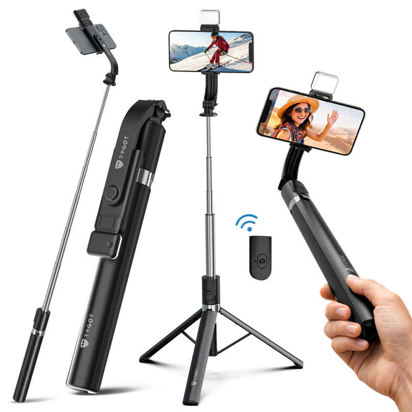 Tygot T9 Pro 67 Inch Selfie Stick Tripod with LED Light Bluetooth Remote for Mobile