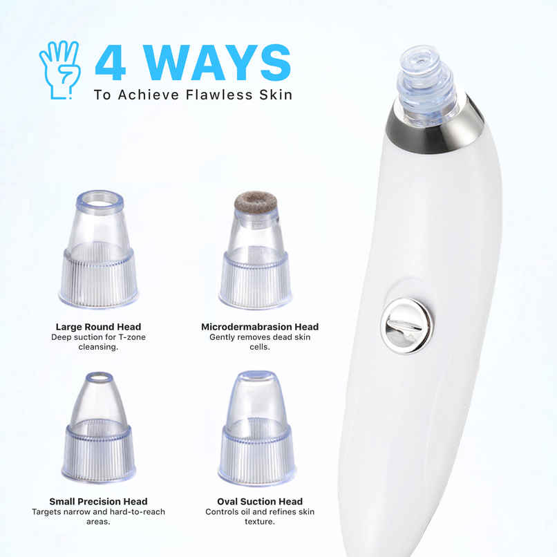 Sicaro PP101 Pore Pure 4 in 1 Deep Suction Pore Pimple and Facial Acne Blackhead Removal Tool | White