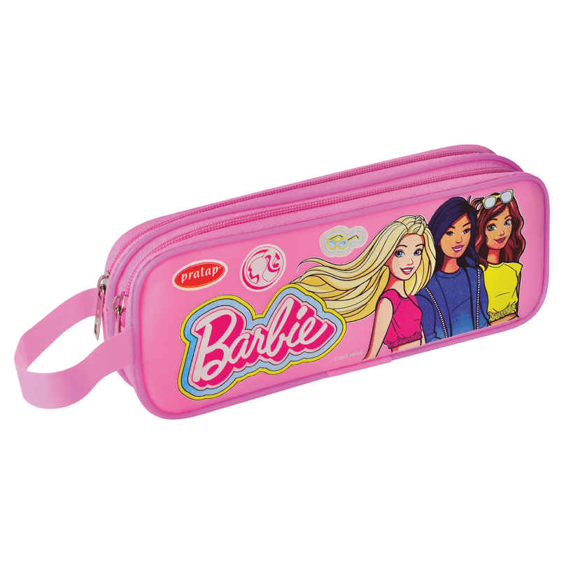 PRATAP Double Zip Pvc Single Side Printed Pouch | Pink, Barbie