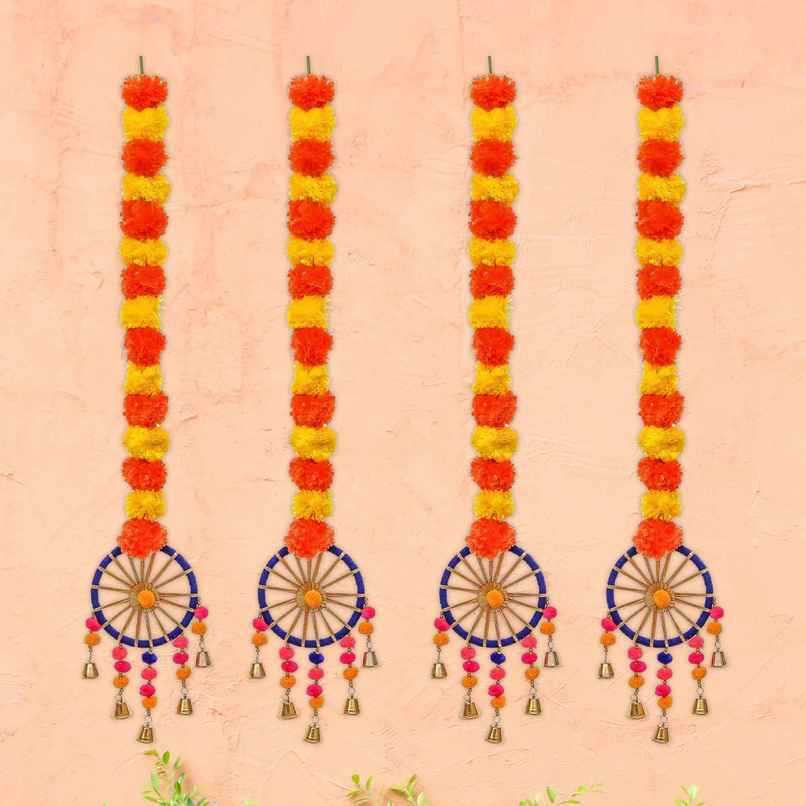 eCraftIndia Artificial Marigold Flowers Hangings with Bangles Ringing Bells | Pack of 4 eCraftIndia Artificial Marigold Flowers Hangings with Bangles Ringing Bells | Pack of 4