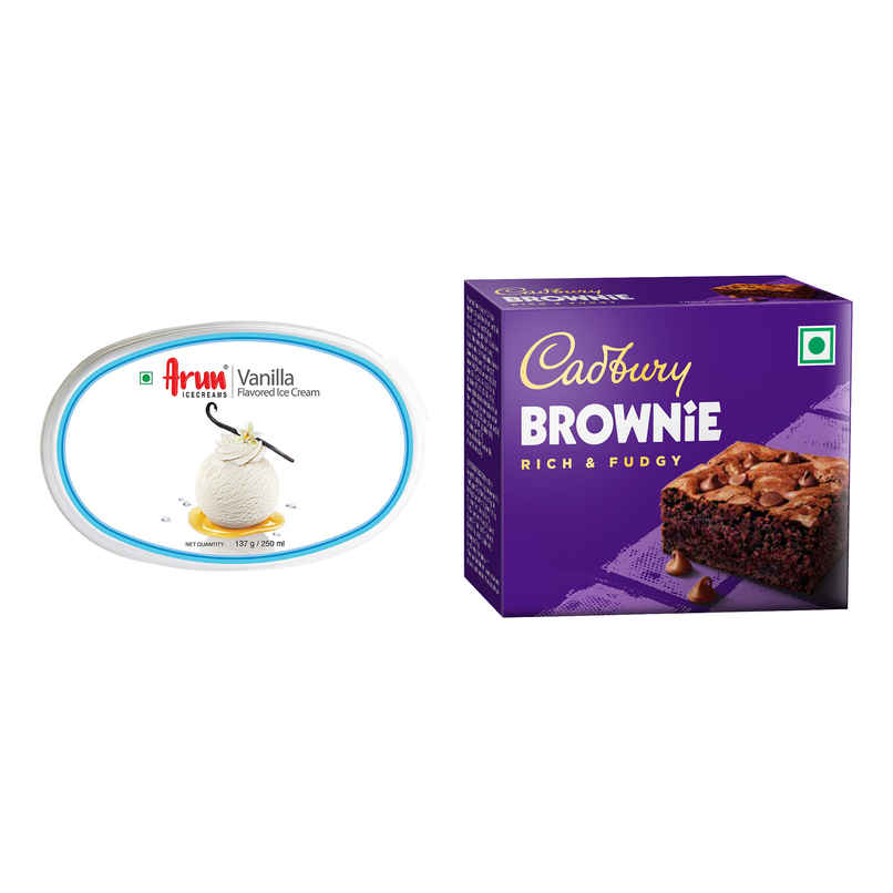 Arun Vanilla Ice Cream Tub | Classic Creamy Flavour (250ml) & Cadbury Brownie (38g) Combo 