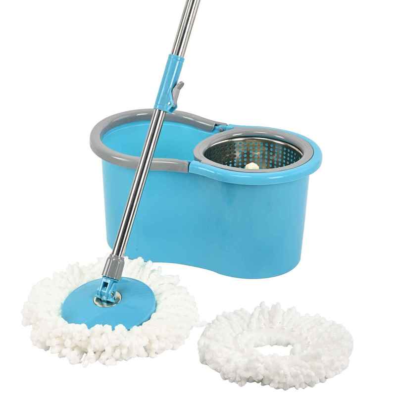Kuber Industries Stainless Steel Spin Mop Bucket | Blue Kuber Industries Stainless Steel Spin Mop Bucket | Blue