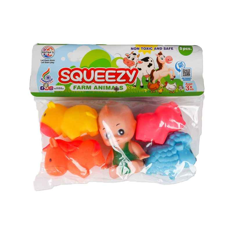 Ratna's Squeezy Farm Animals 5 Pcs | Assorted Ratna's Squeezy Farm Animals 5 Pcs | Assorted