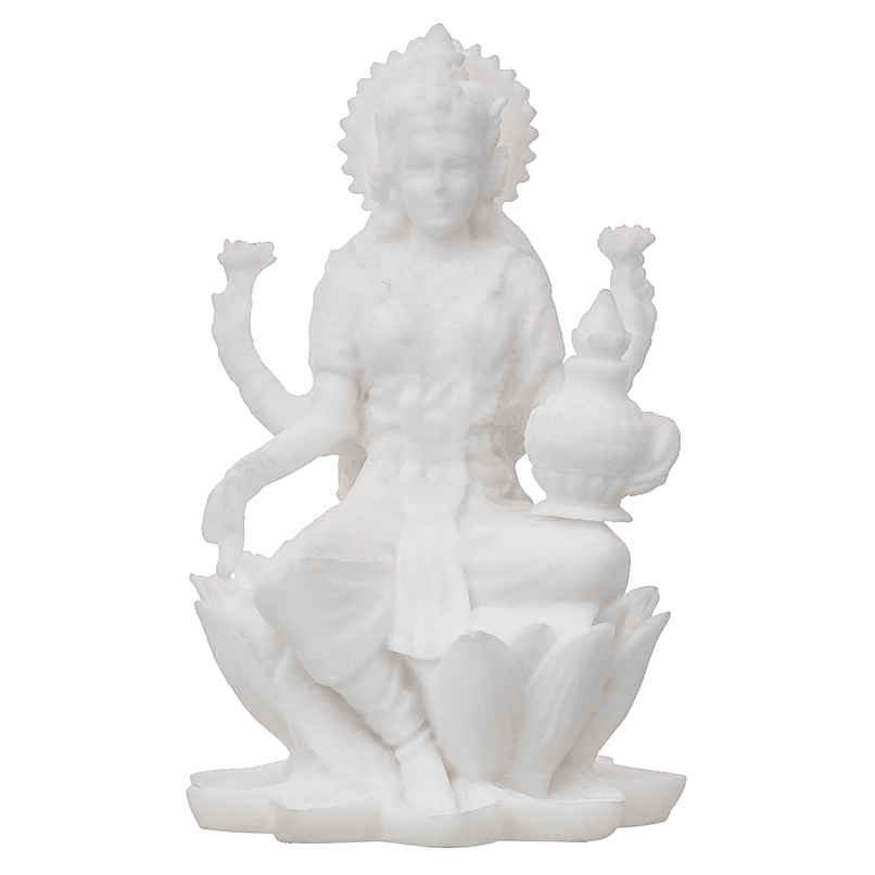 White Resin Goddess Laxmi Idol Sitting on Lotus- Laxmi Murti for Diwali | eCraftIndia