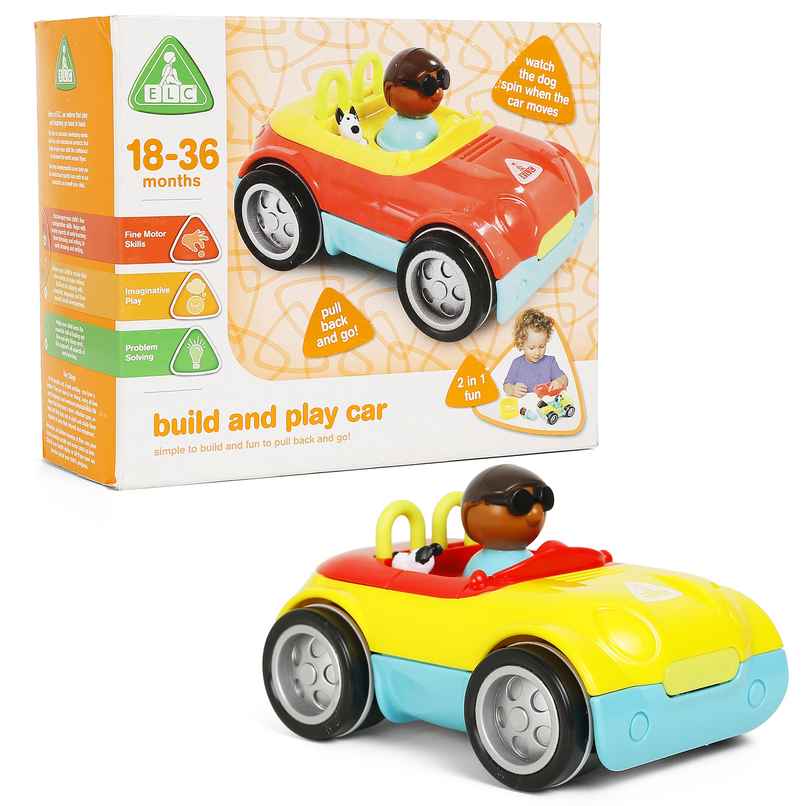 ELC Build N Play Car,DIY Activity Toy with Pull Back, Infant & Preschool Toys,18Months+,Multicolour