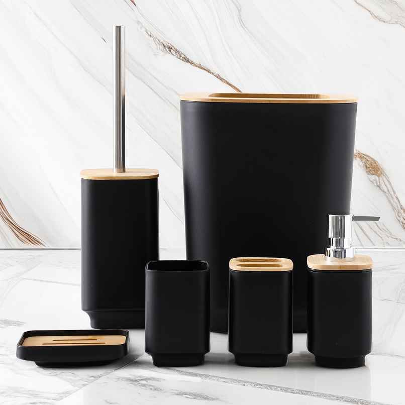UMAI Bathroom Accessories Set | Soap Dispenser | Toothbrush Holder | Soap Dish | Mouth Wash Cup | Dustbin | Toilet Brush Holder Black