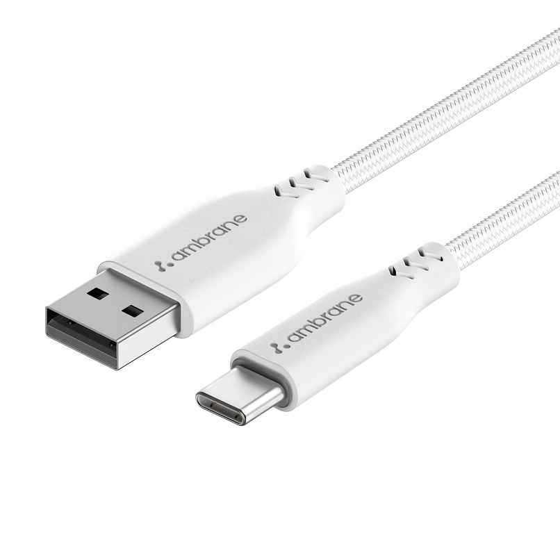 Ambrane Unbreakable 3A Fast Charging 1.5m Braided Type C Cable | USB to C Cable | White Ambrane Unbreakable 3A Fast Charging 1.5m Braided Type C Cable | USB to C Cable | White