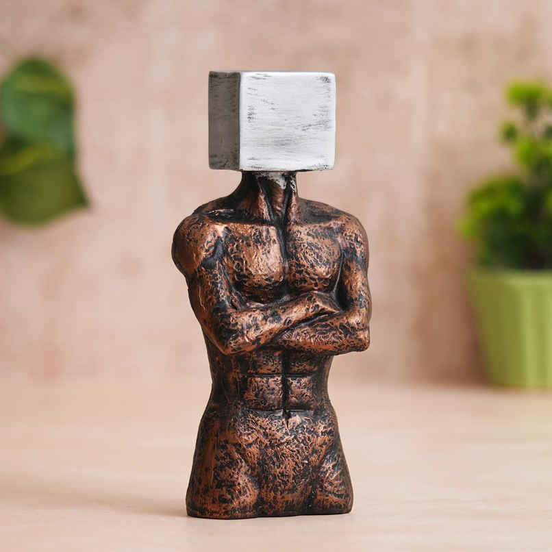 eCraftIndia Polyresin Men Statue | Square Sign On Face | Copper & Silver