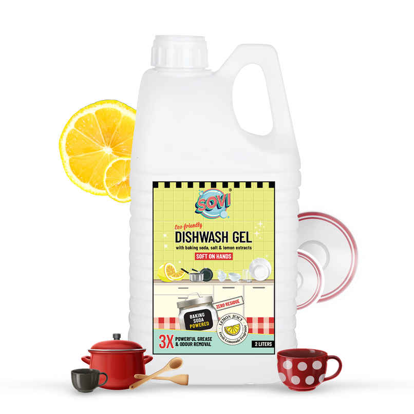 Sovi Eco-Friendly Dishwash Liquid With Baking Soda - Salt And Lemon Extract | Lemon Juicy