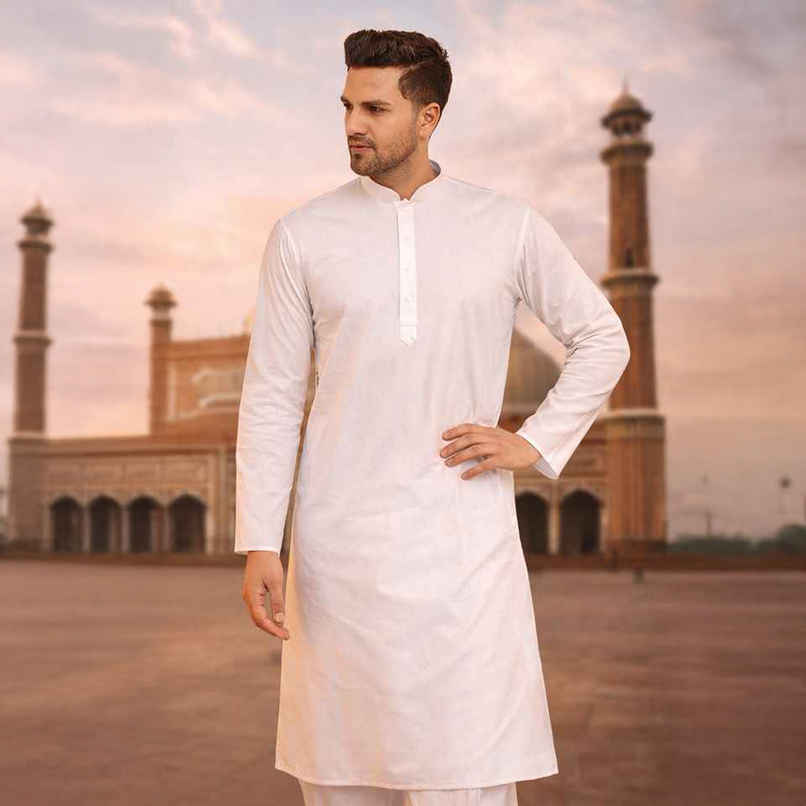 Vastramay Men's Cotton Kurta | White - XL