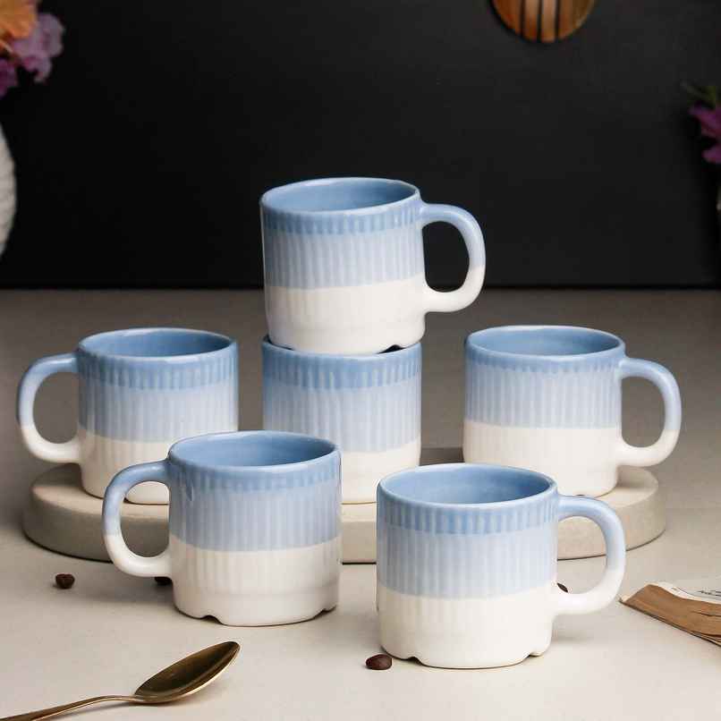 The Earth Store Tt Sky Blue Fringe Tea Cups | 200 ml Microwave Safe Coffee Cup