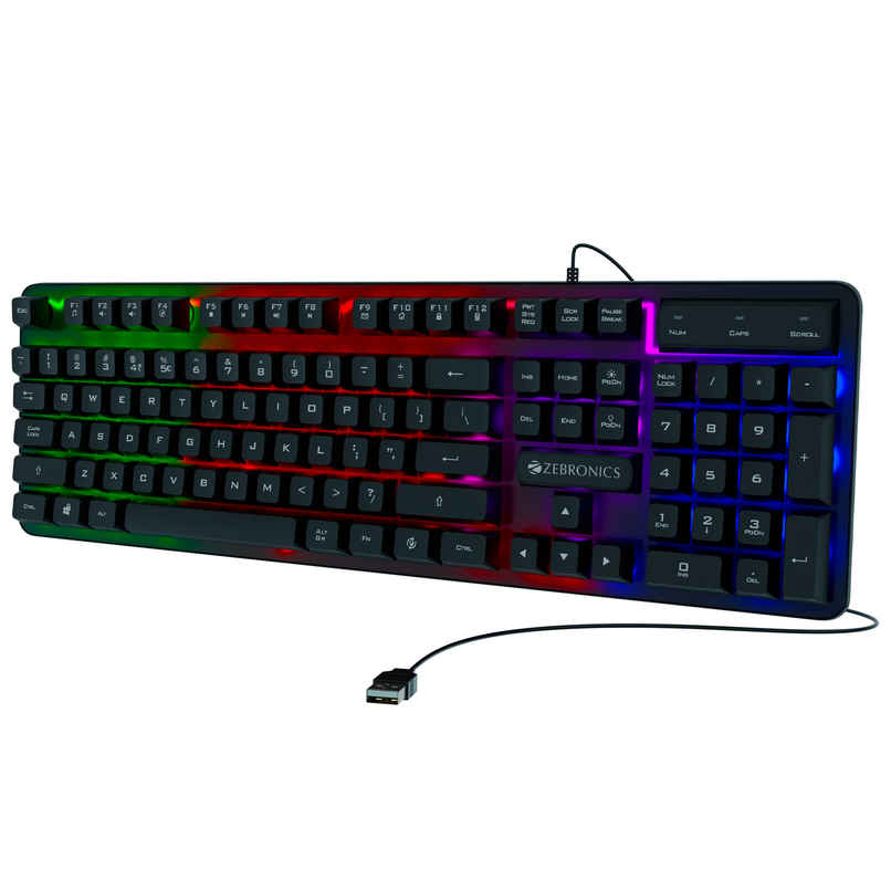 ZEBRONICS Transformer K1 Premium Gaming Keyboard with 104 Keys, 1.7m Cable, Laser Keycaps, Multi Color LED Modes, Integrated Multimedia Keys, All Keys Enable/Disable Function ZEBRONICS Transformer K1 Premium Gaming Keyboard with 104 Keys, 1.7m Cable, Laser Keycaps, Multi Color LED Modes, Integrated Multimedia Keys, All Keys Enable/Disable Function