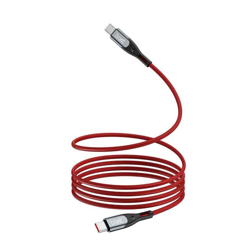 boAt Type C to C 65W Cable w/480 Mbps Data Sync and 65W PD, PPS AND QC support. | Martian Red