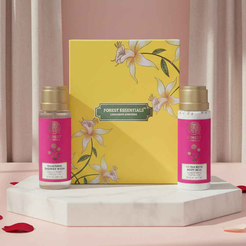 Forest Essentials Indian Rose Body Care Gift Box | Shower Wash & Body Milk Duo