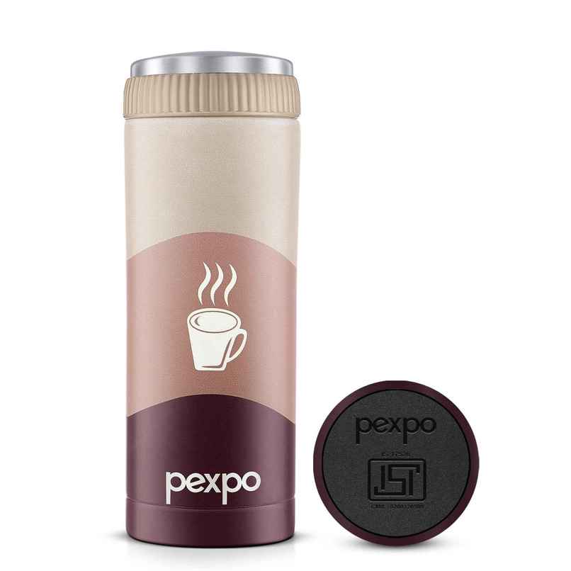Pexpo Vacuum Insulated UV Bottle, Stainless Steel Hot & Cold Flask | Brown