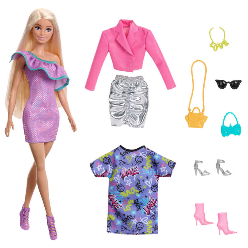 Barbie Fashion Doll with Party Desses, Purse & Accessories