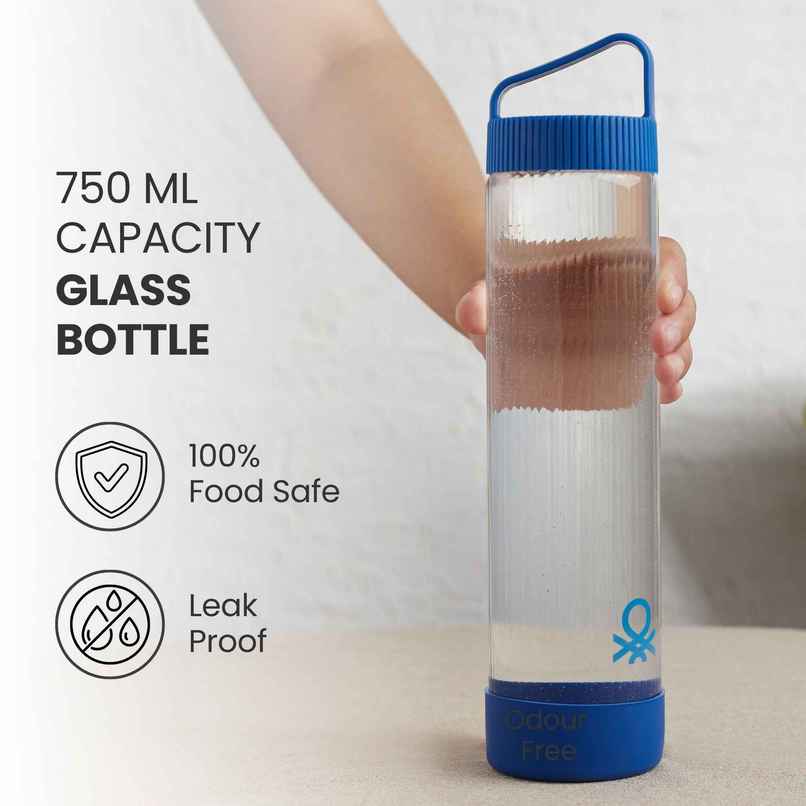 United Colors of Benetton Glass Water Bottle Silicone Base Leakproof BPA Free Durable