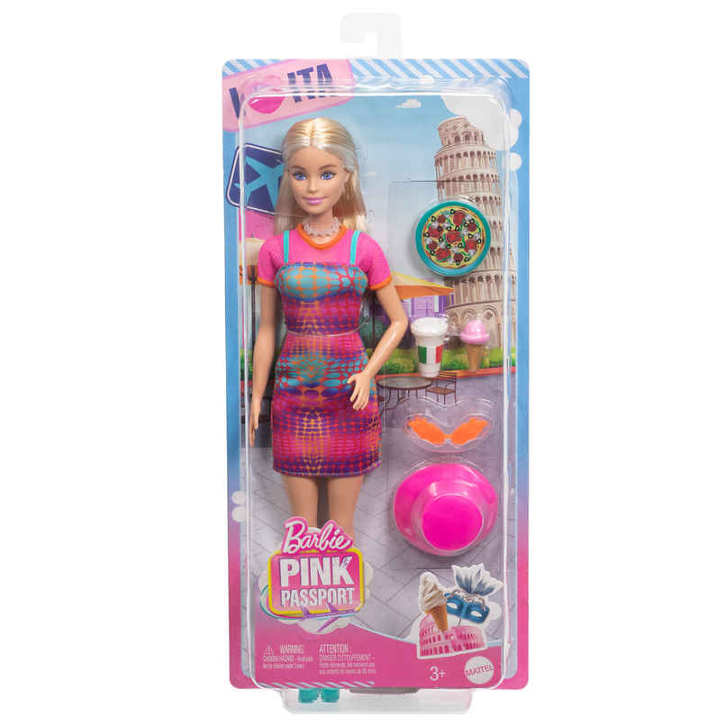 Barbie Pink Passport Italy Doll Set with Clothes and Travel Accessories