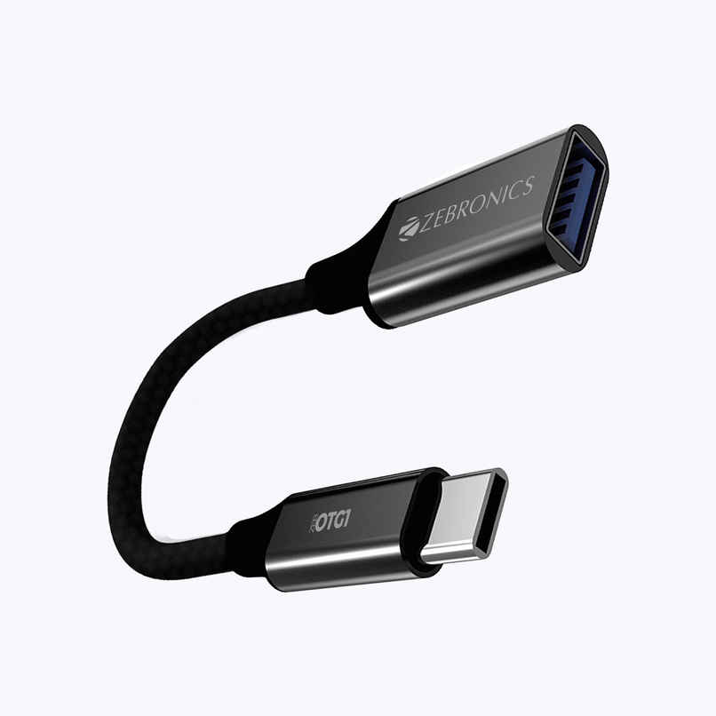 Zebronics OTG1 Type C to OTG Connector with Male Type-C 3.1 Gen 1, Female USB 3.0 5Gbps, 15cm Braided Cable, Metal Body, Sleek Design, for Smartphones, Tablets & Laptops - Black Zebronics OTG1 Type C to OTG Connector with Male Type-C 3.1 Gen 1, Female USB 3.0 5Gbps, 15cm Braided Cable, Metal Body, Sleek Design, for Smartphones, Tablets & Laptops - Black