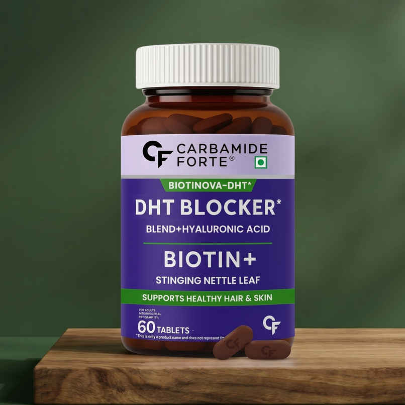 Carbamide Forte DHT Blocker with Biotin Tablets for Hair growth with Bhringraj & Hyaluronic Acid Carbamide Forte DHT Blocker with Biotin Tablets for Hair growth with Bhringraj & Hyaluronic Acid
