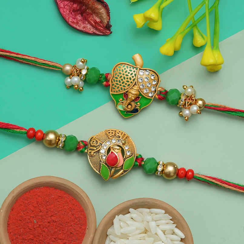 Krishna & Ganesha Rakhi for Brother Bhaiya with Roli Chawal | Religious | Pack of 2 | Ecraftindia
