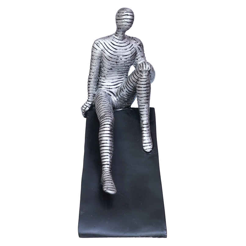 eCraftIndia Silver Man Statue Sitting on Triangle Black Base Human Showpiece
