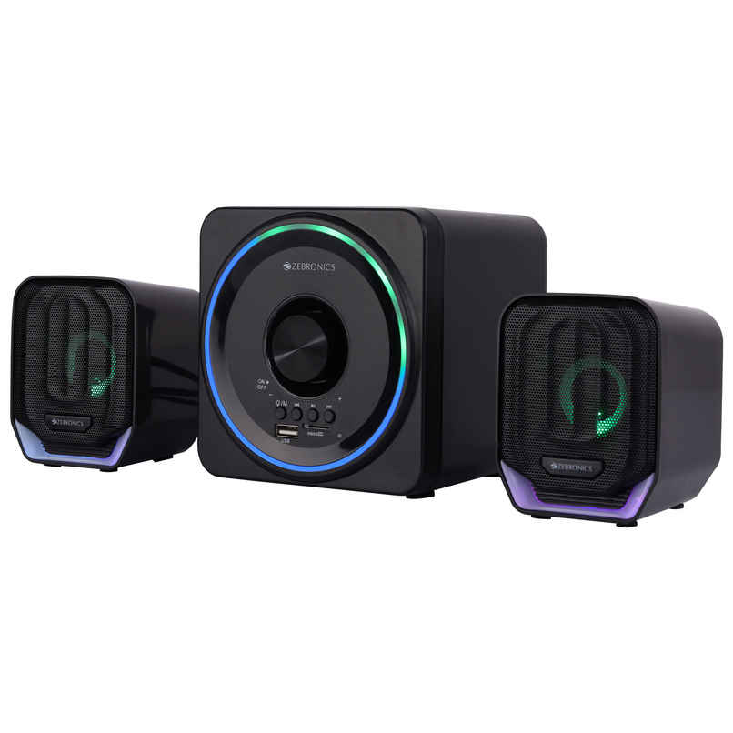 Zebronics Pluto 2, 2.1 Channel Speaker, 15W Output, BT 5.0, USB, mSD, FM, 3.5mm Jack Input, RGB - Black Zebronics Pluto 2, 2.1 Channel Speaker, 15W Output, BT 5.0, USB, mSD, FM, 3.5mm Jack Input, RGB - Black